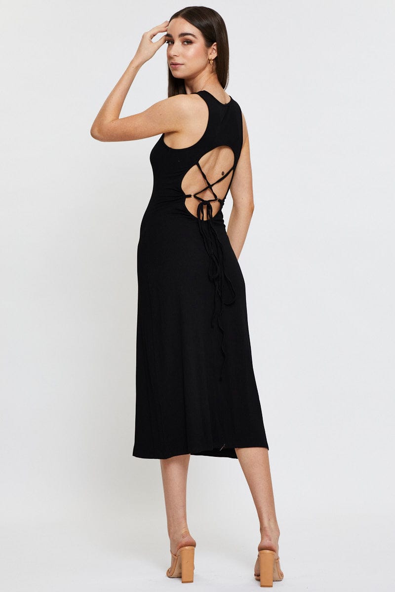 MIDI DRESS Black Midi Dress Sleeveless for Women by Ally