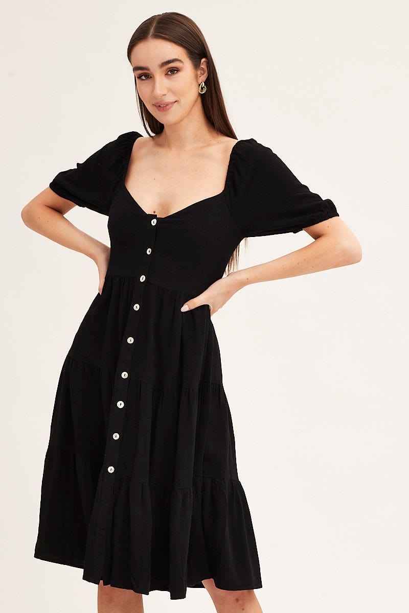 MIDI DRESS Black Midi Dress Sweetheart for Women by Ally