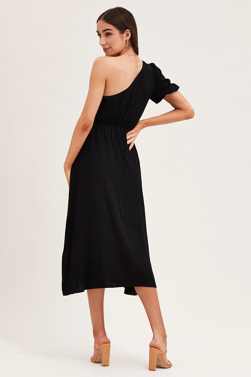 MIDI DRESS Black One Shoulder Midi Dress for Women by Ally