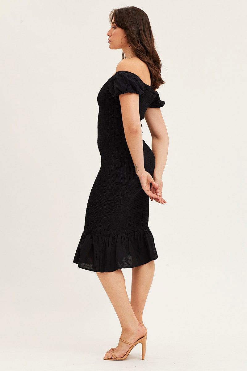 MIDI DRESS Black Shirred Midi Dress for Women by Ally