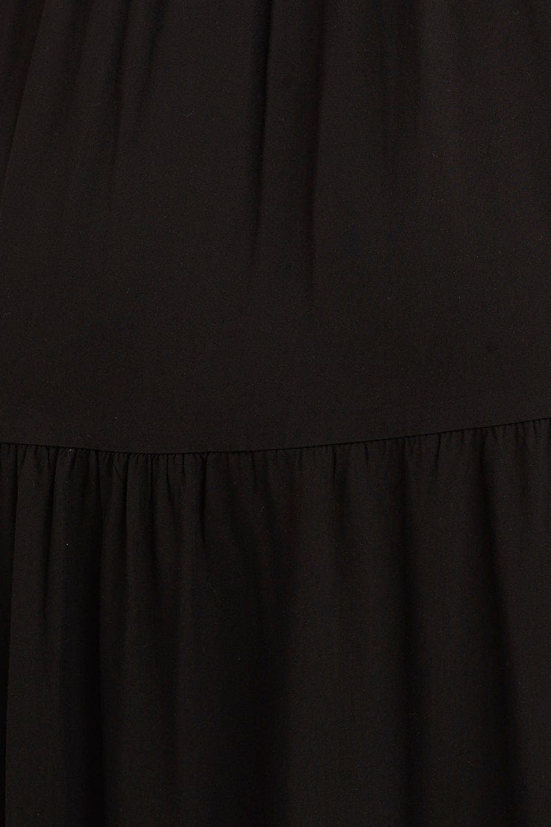 Black Tied Shoulder Tiered Midi Dress | Ally Fashion