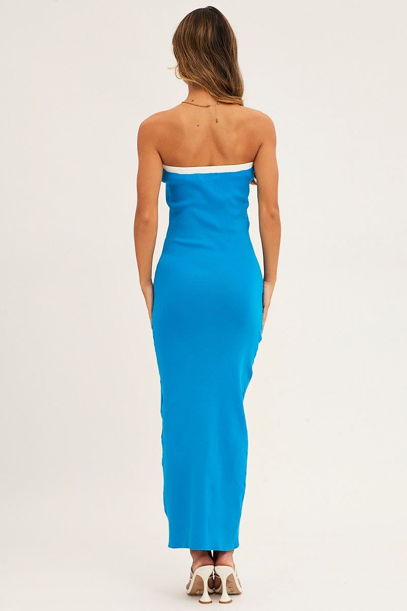 Women’s Blue Cut Out Knit Midi Dress