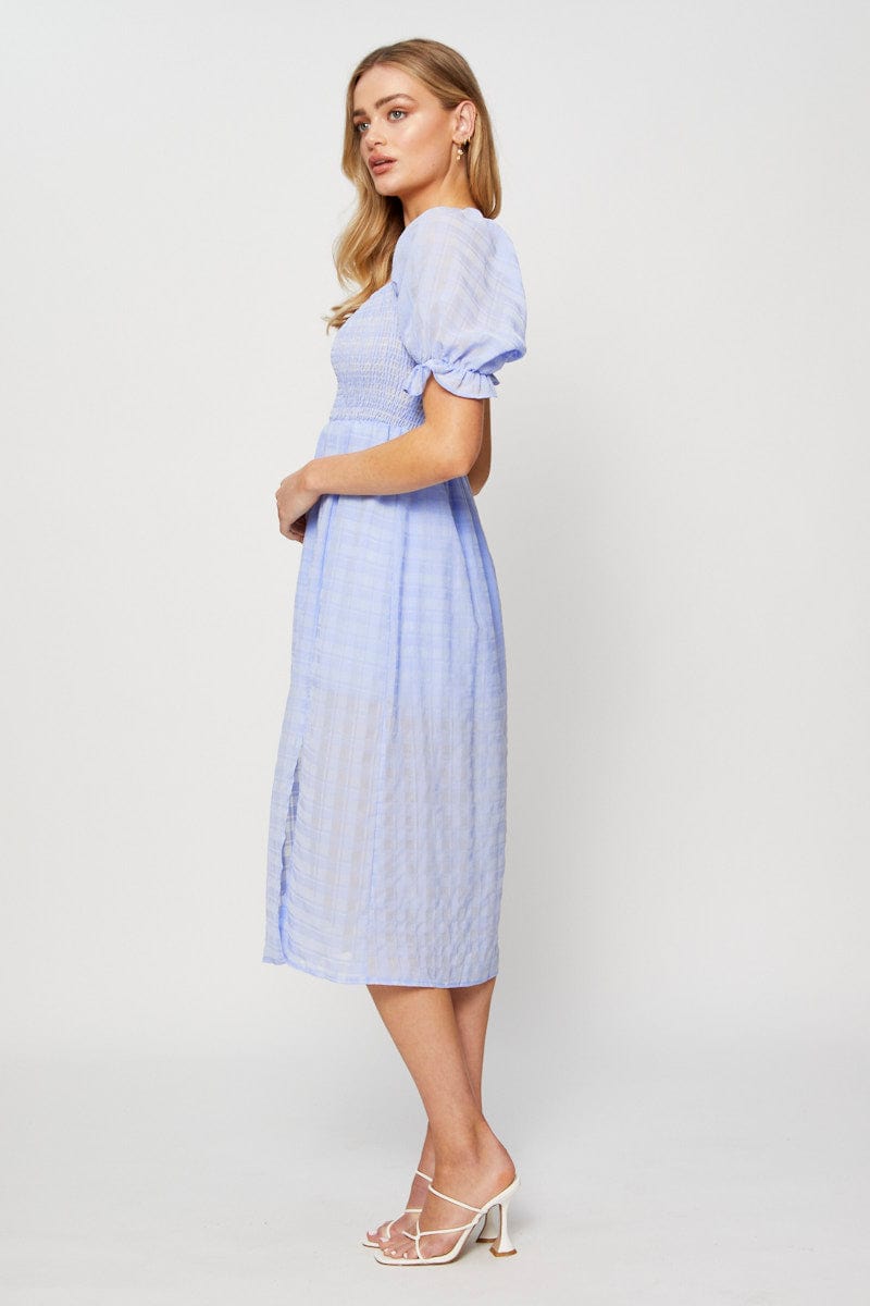 MIDI DRESS Blue Midi Dress Short Sleeve for Women by Ally