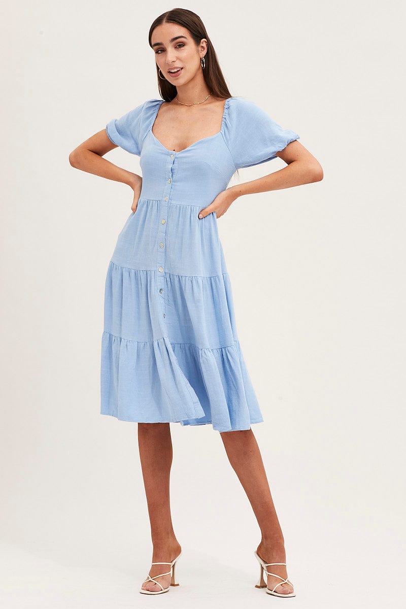 MIDI DRESS Blue Midi Dress Sweetheart for Women by Ally