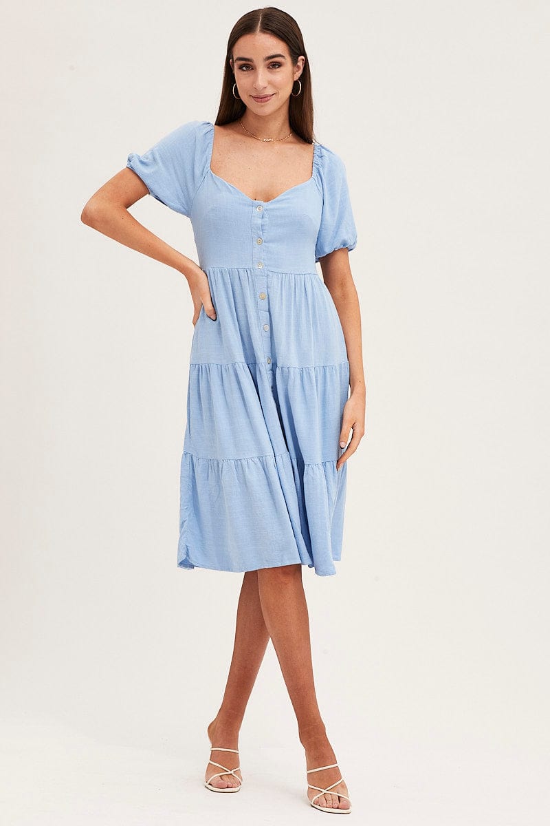 MIDI DRESS Blue Midi Dress Sweetheart for Women by Ally