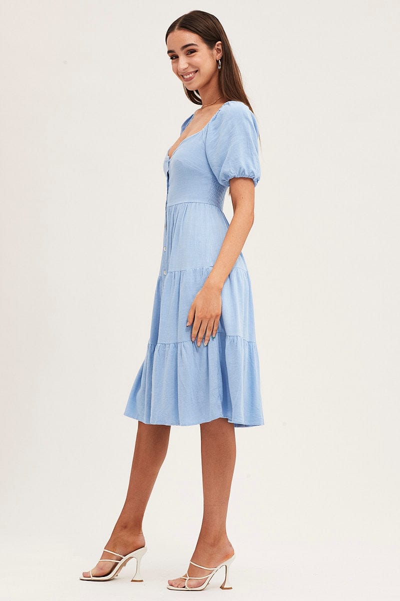 MIDI DRESS Blue Midi Dress Sweetheart for Women by Ally