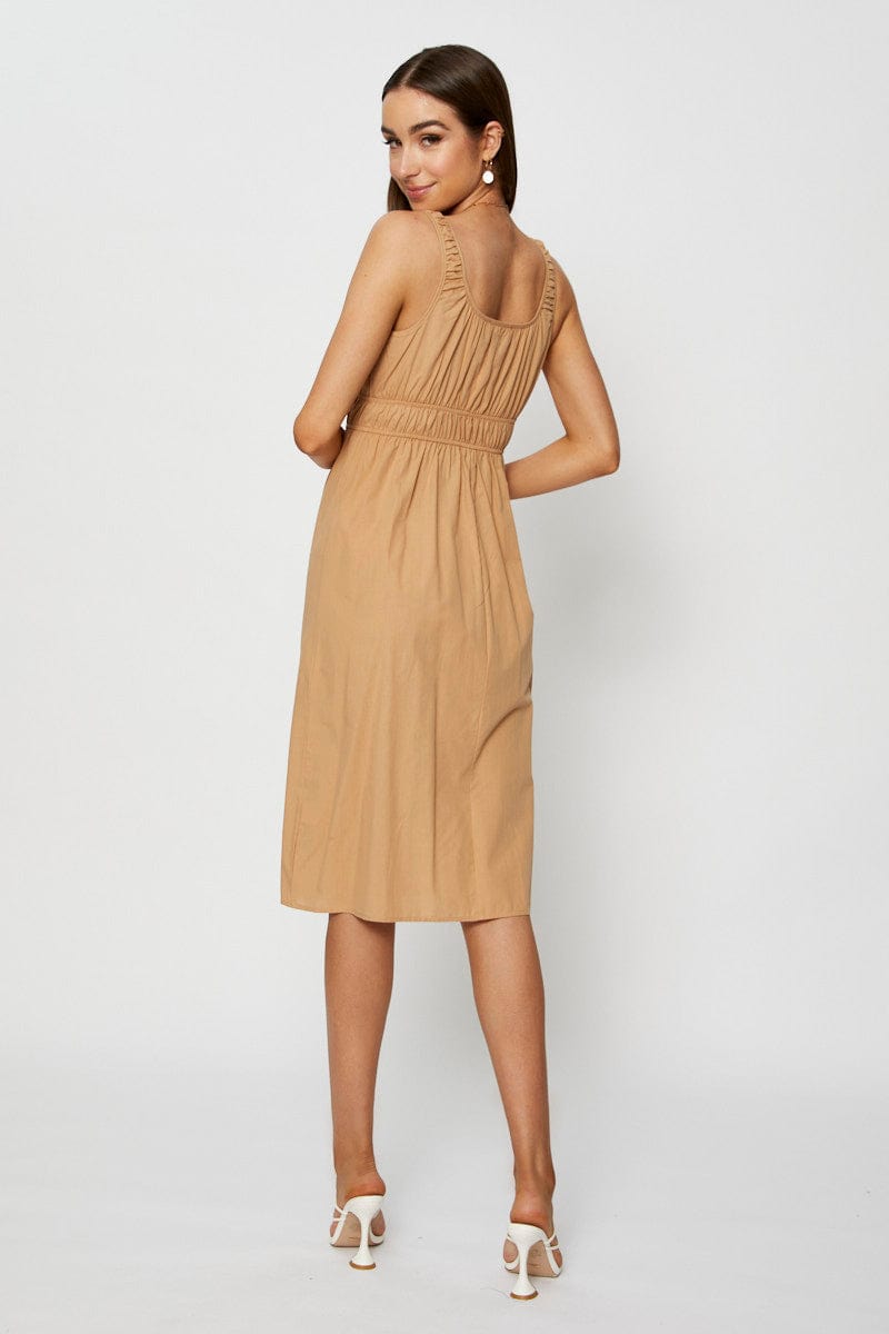 MIDI DRESS Camel Midi Dress Sleeveless for Women by Ally