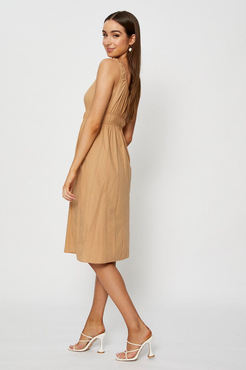 MIDI DRESS Camel Midi Dress Sleeveless for Women by Ally