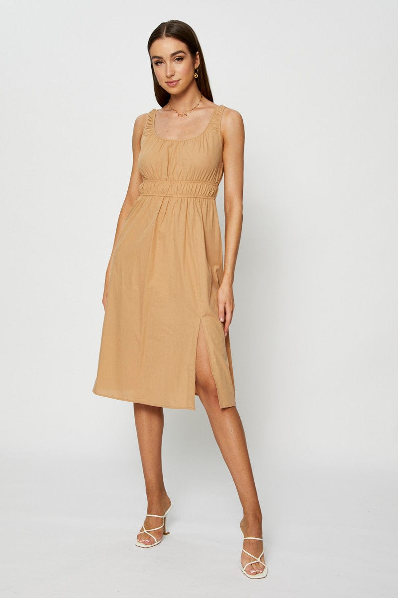 MIDI DRESS Camel Midi Dress Sleeveless for Women by Ally