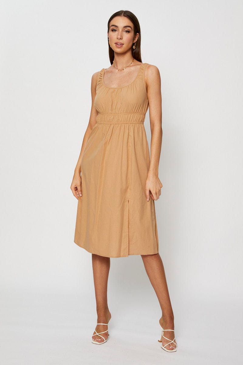 MIDI DRESS Camel Midi Dress Sleeveless for Women by Ally