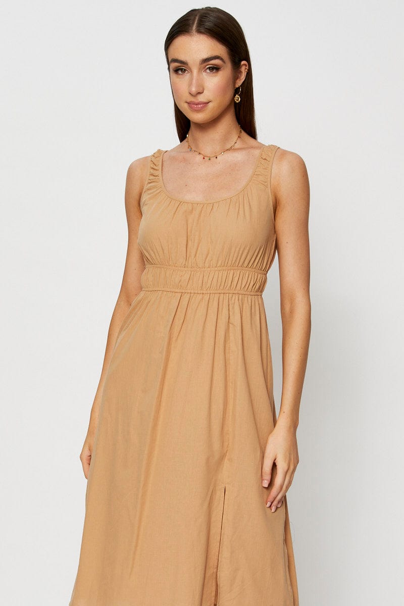 MIDI DRESS Camel Midi Dress Sleeveless for Women by Ally