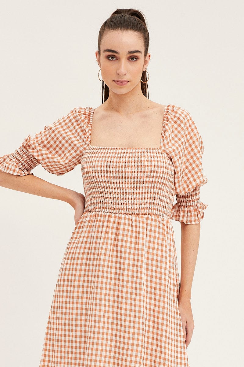 MIDI DRESS Check Shirred Bust Midi Dress for Women by Ally