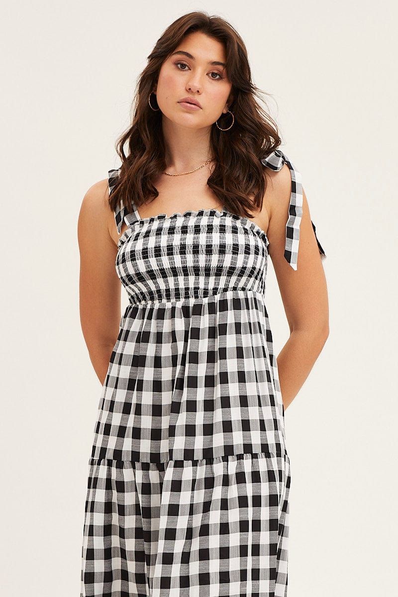 MIDI DRESS Check Tied Shoulder Midi Dress for Women by Ally