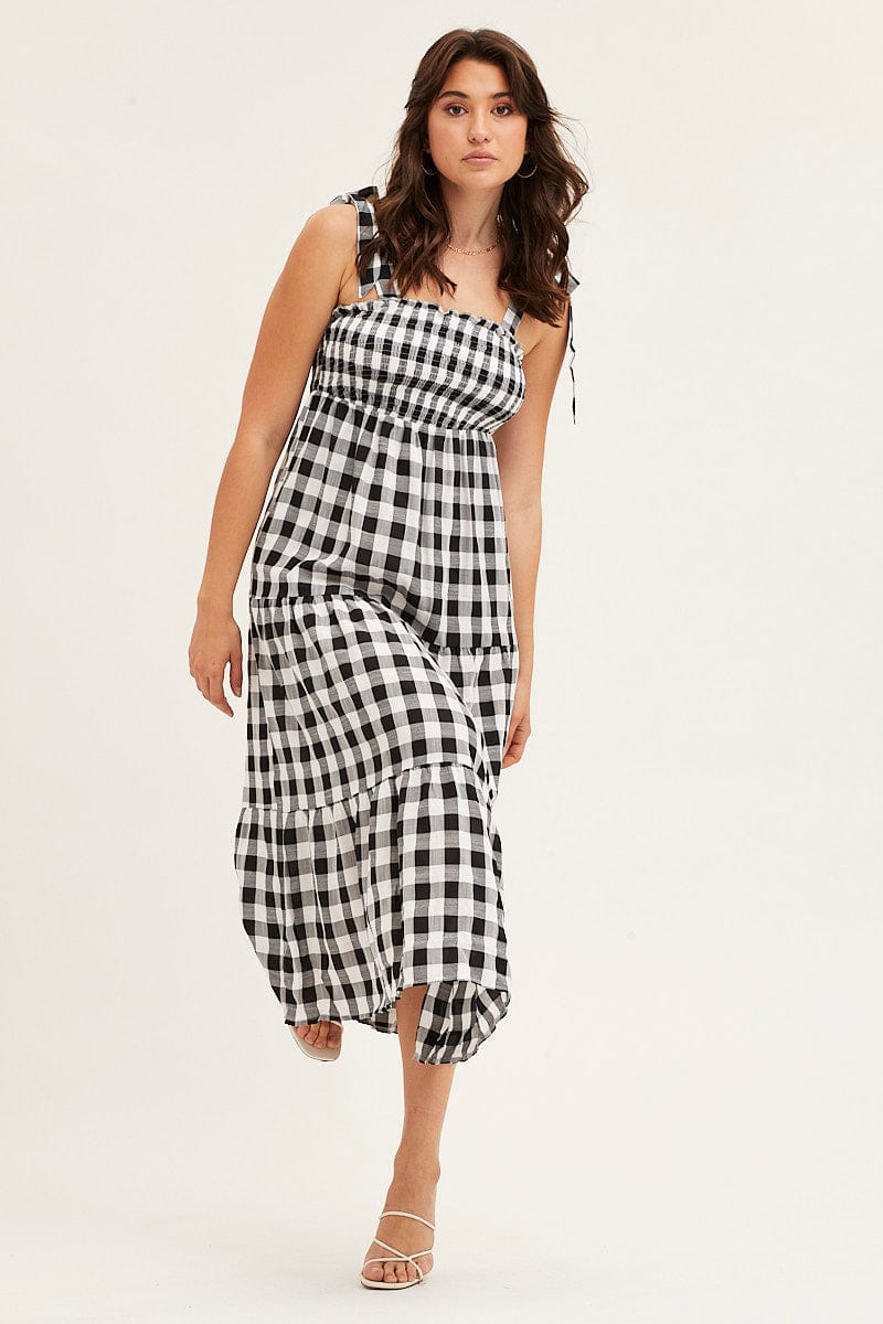 MIDI DRESS Check Tied Shoulder Midi Dress for Women by Ally