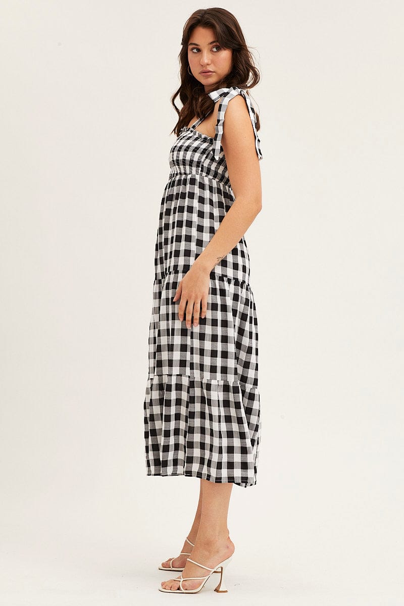 MIDI DRESS Check Tied Shoulder Midi Dress for Women by Ally