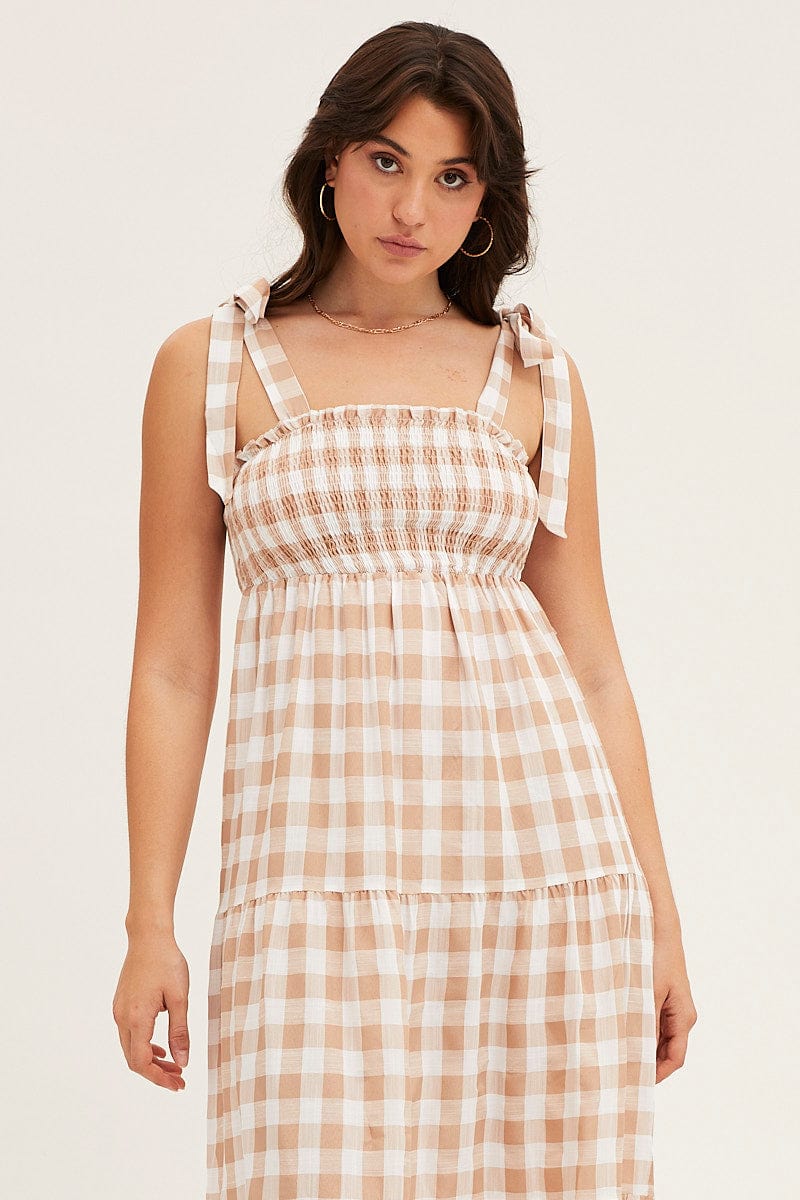 MIDI DRESS Check Tied Shoulder Midi Dress for Women by Ally