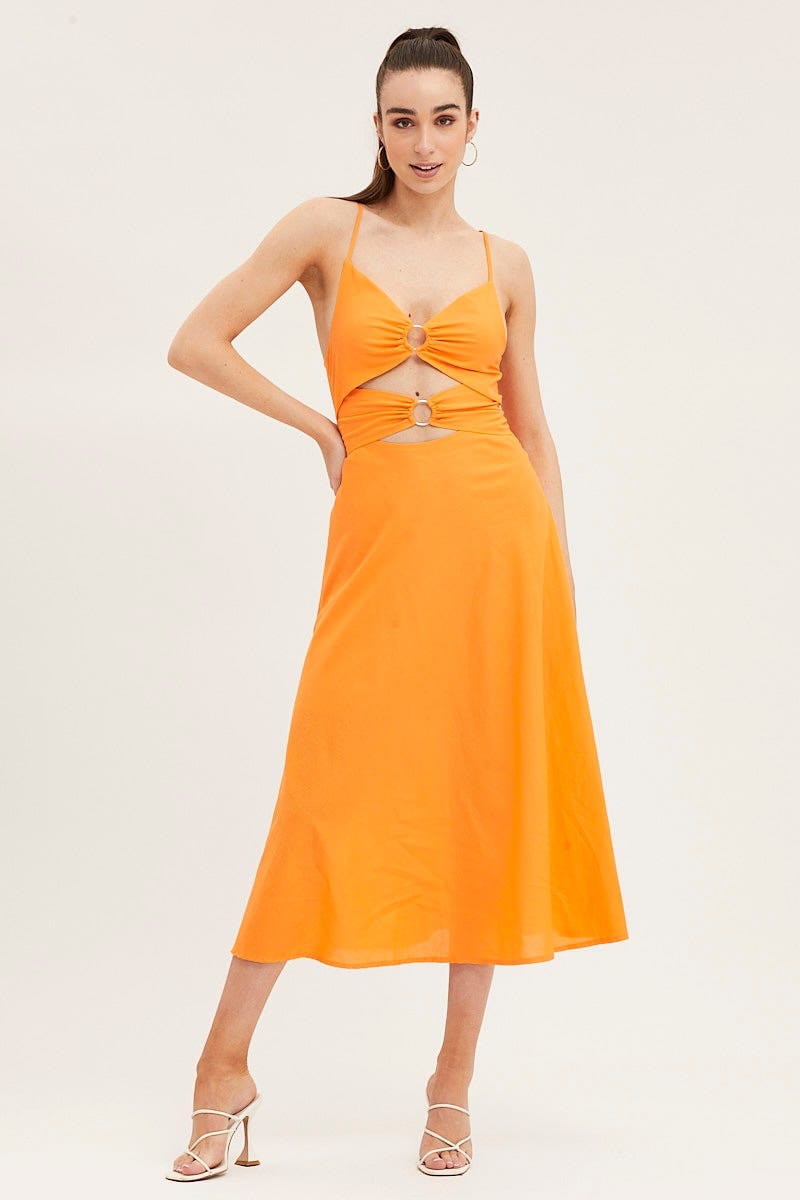 MIDI DRESS Orange A Line Dress Midi for Women by Ally