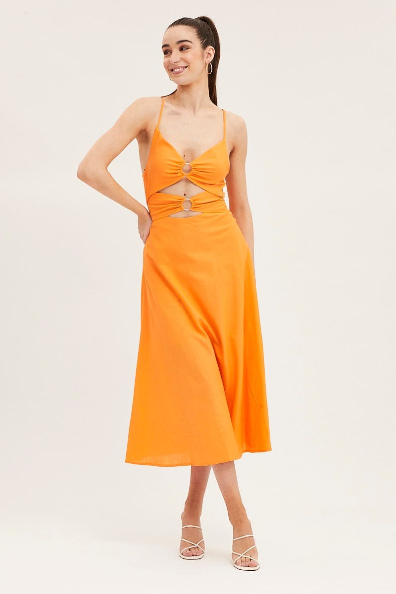 MIDI DRESS Orange A Line Dress Midi for Women by Ally