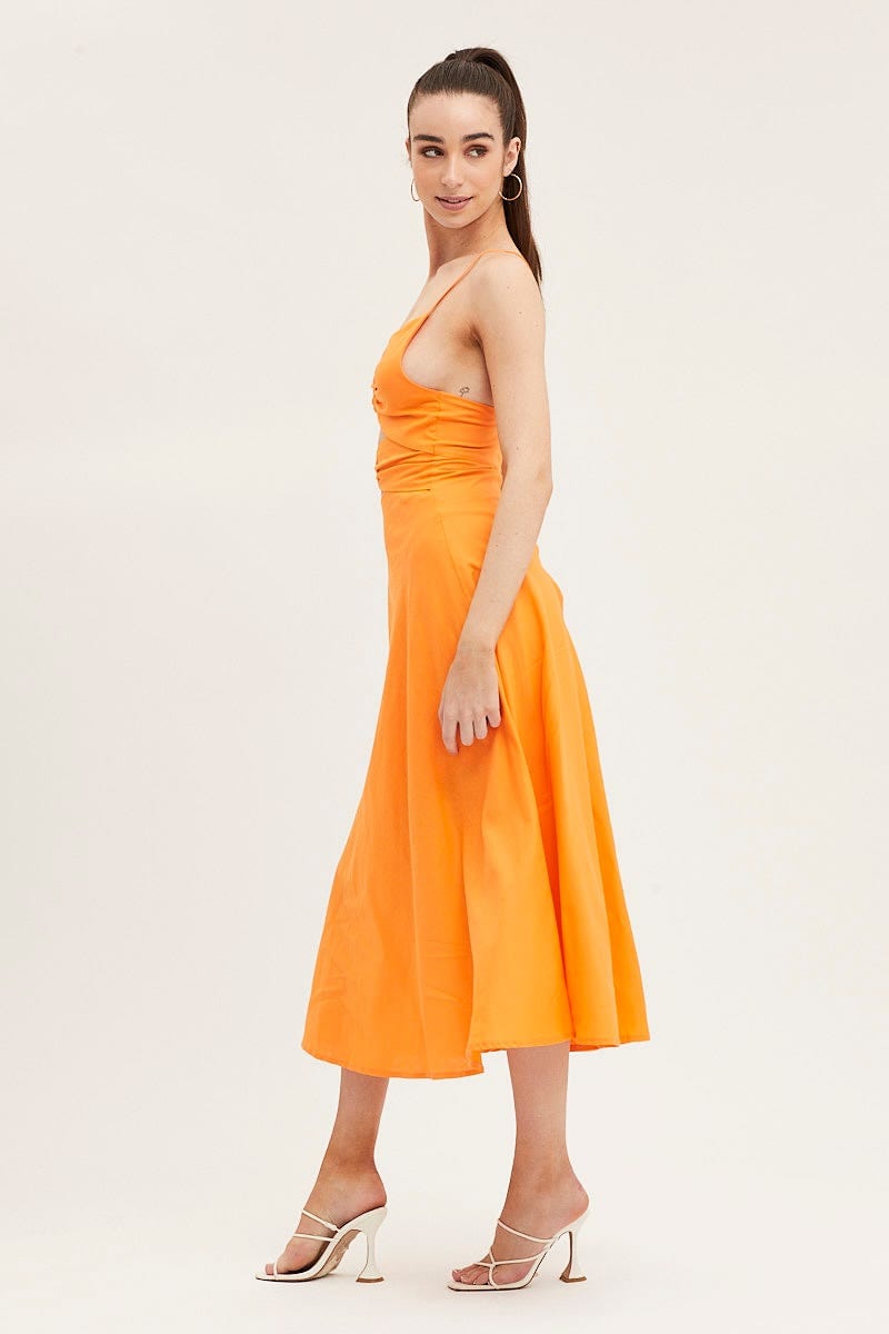 Women's Orange A Line Dress Midi | Ally Fashion Women's Orange A Line Dress Midi | Ally Fashion