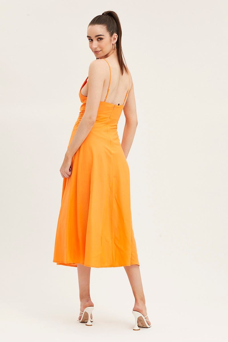 Women's Orange A Line Dress Midi | Ally Fashion Women's Orange A Line Dress Midi | Ally Fashion