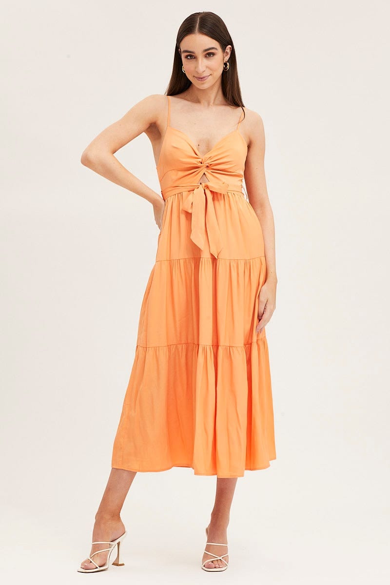 MIDI DRESS Orange Midi Dress Evening Satin for Women by Ally