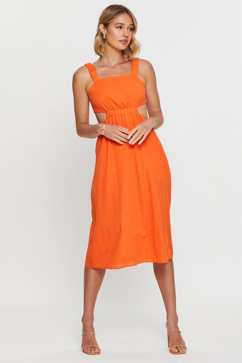 MIDI DRESS Orange Midi Dress Sleeveless for Women by Ally