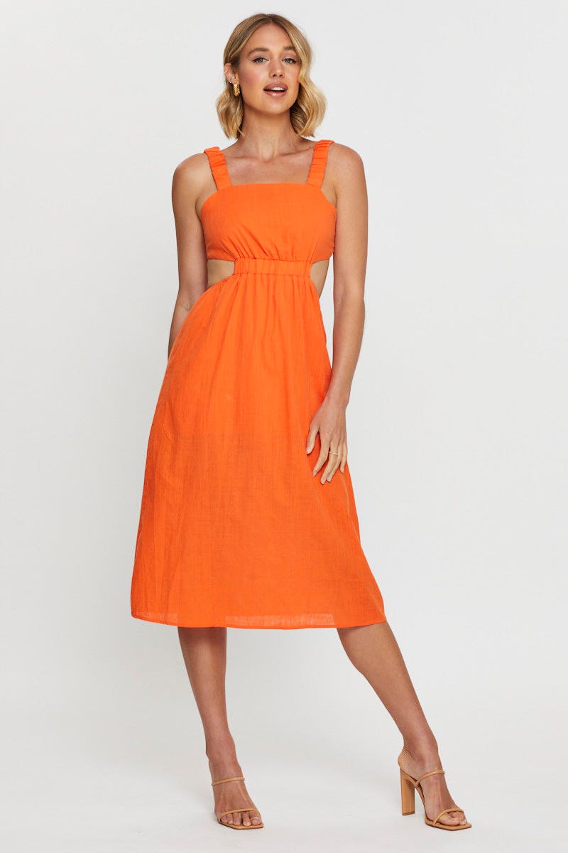 MIDI DRESS Orange Midi Dress Sleeveless for Women by Ally