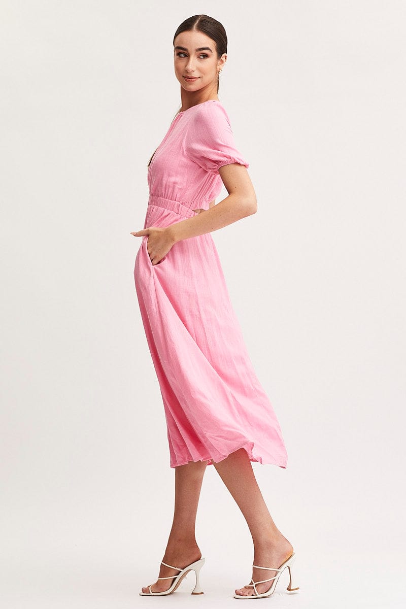 MIDI DRESS Pink Linen Blend Midi Dress for Women by Ally