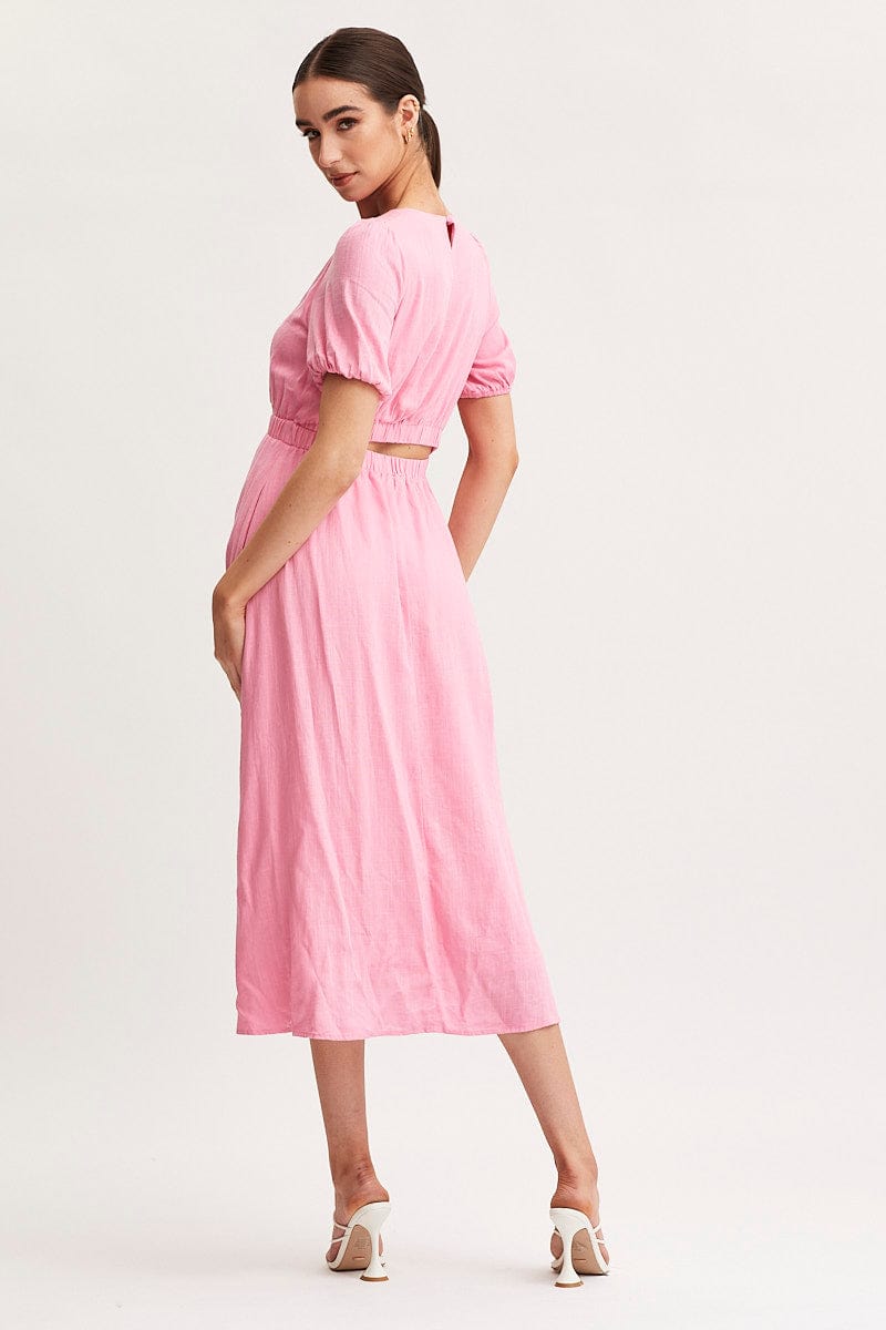 MIDI DRESS Pink Linen Blend Midi Dress for Women by Ally