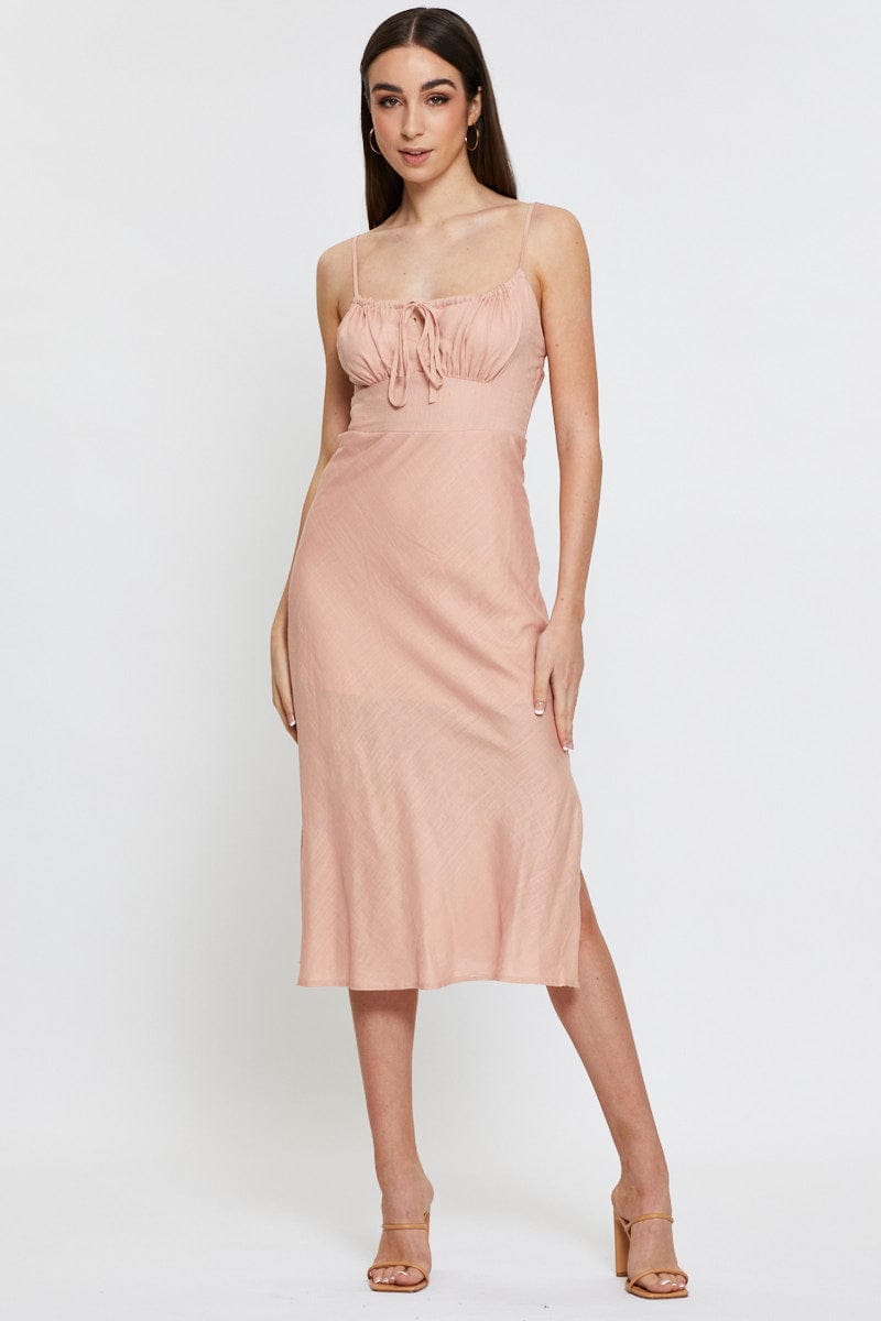 MIDI DRESS Pink Midi Dress Sleeveless Linen for Women by Ally