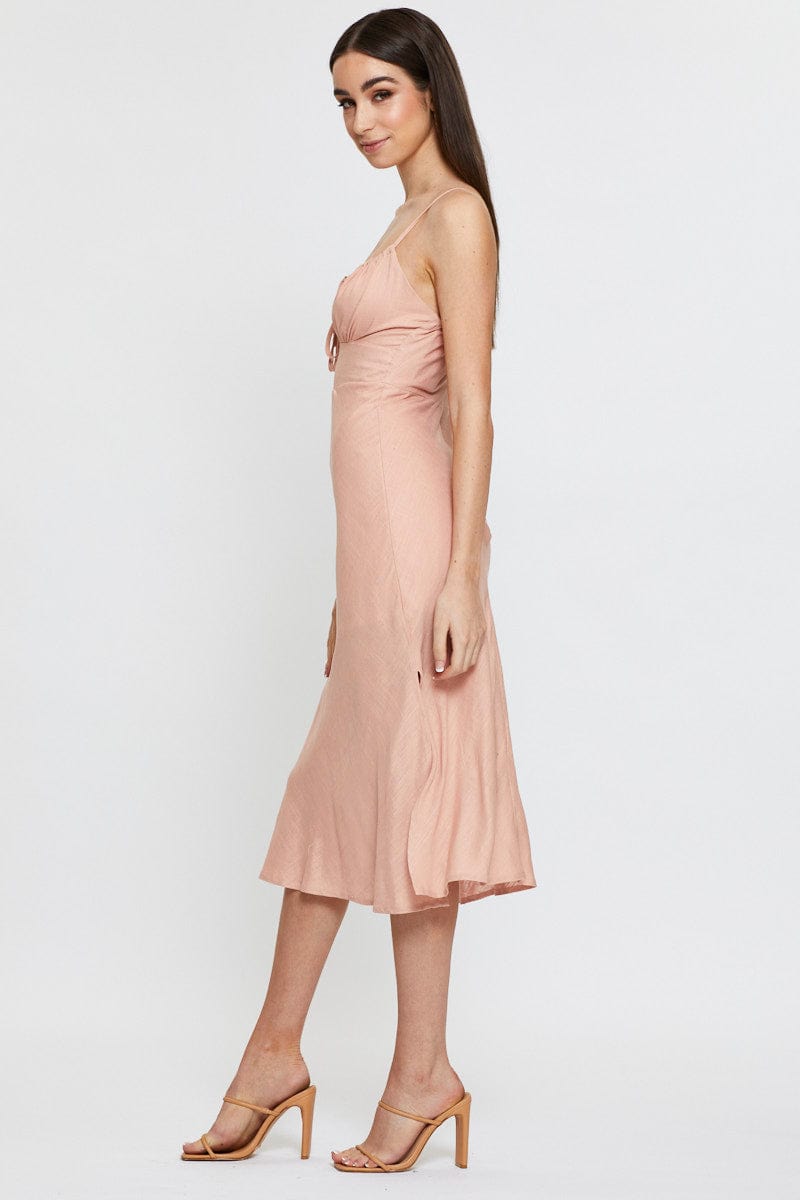 MIDI DRESS Pink Midi Dress Sleeveless Linen for Women by Ally