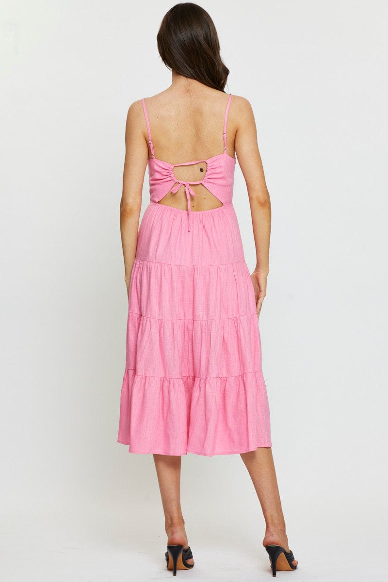 MIDI DRESS Pink Tiered Dress Midi for Women by Ally