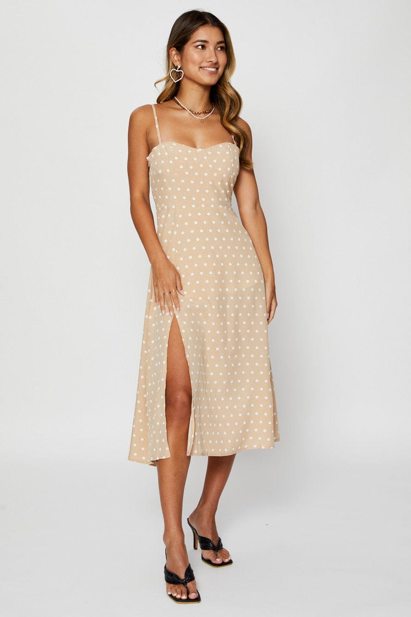 MIDI DRESS Polka Dot Midi Dress Sleeveless Sweetheart Neckline for Women by Ally