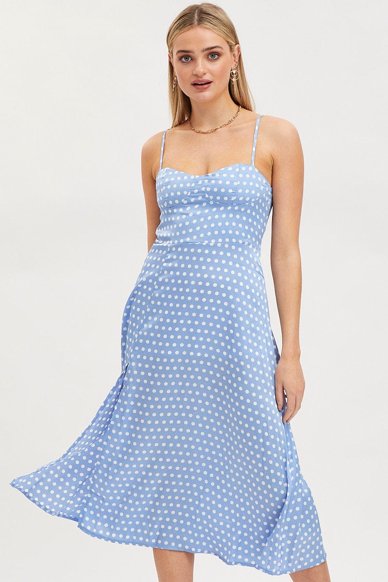 MIDI DRESS Polka Dot Midi Dress Sleeveless Sweetheart Neckline for Women by Ally