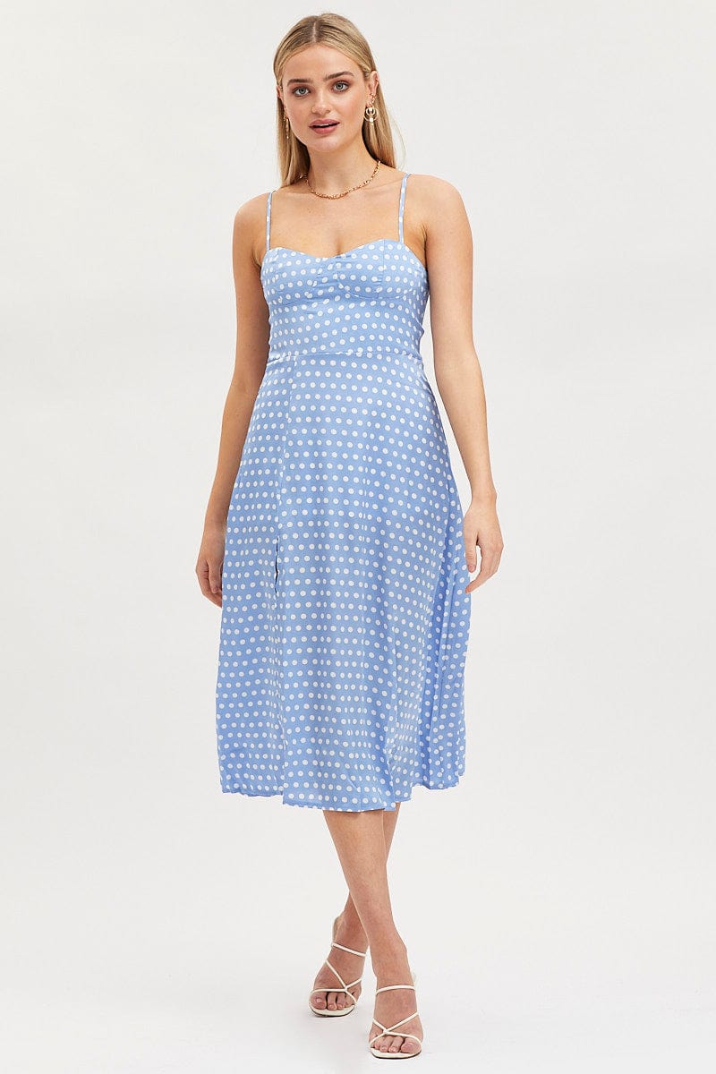 MIDI DRESS Polka Dot Midi Dress Sleeveless Sweetheart Neckline for Women by Ally