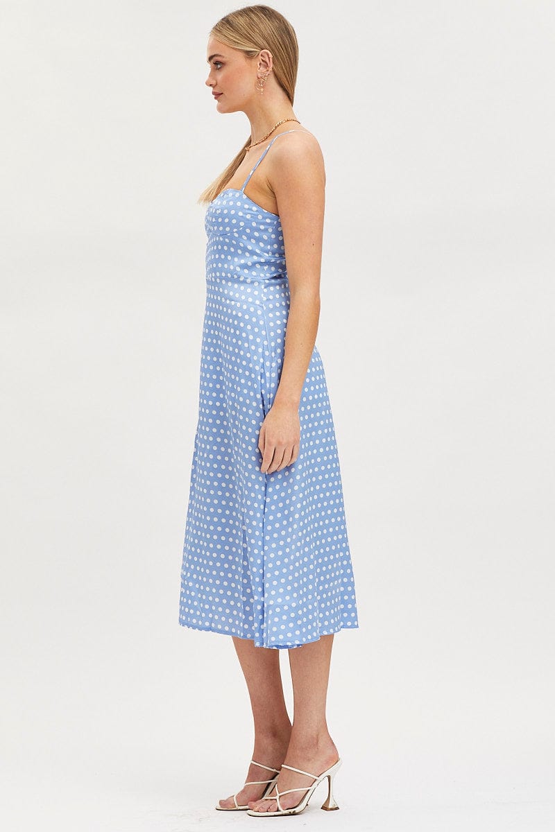 MIDI DRESS Polka Dot Midi Dress Sleeveless Sweetheart Neckline for Women by Ally