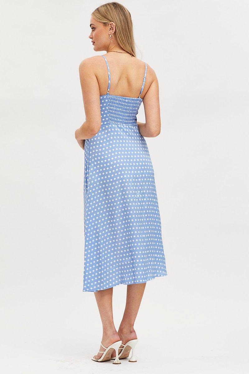 MIDI DRESS Polka Dot Midi Dress Sleeveless Sweetheart Neckline for Women by Ally