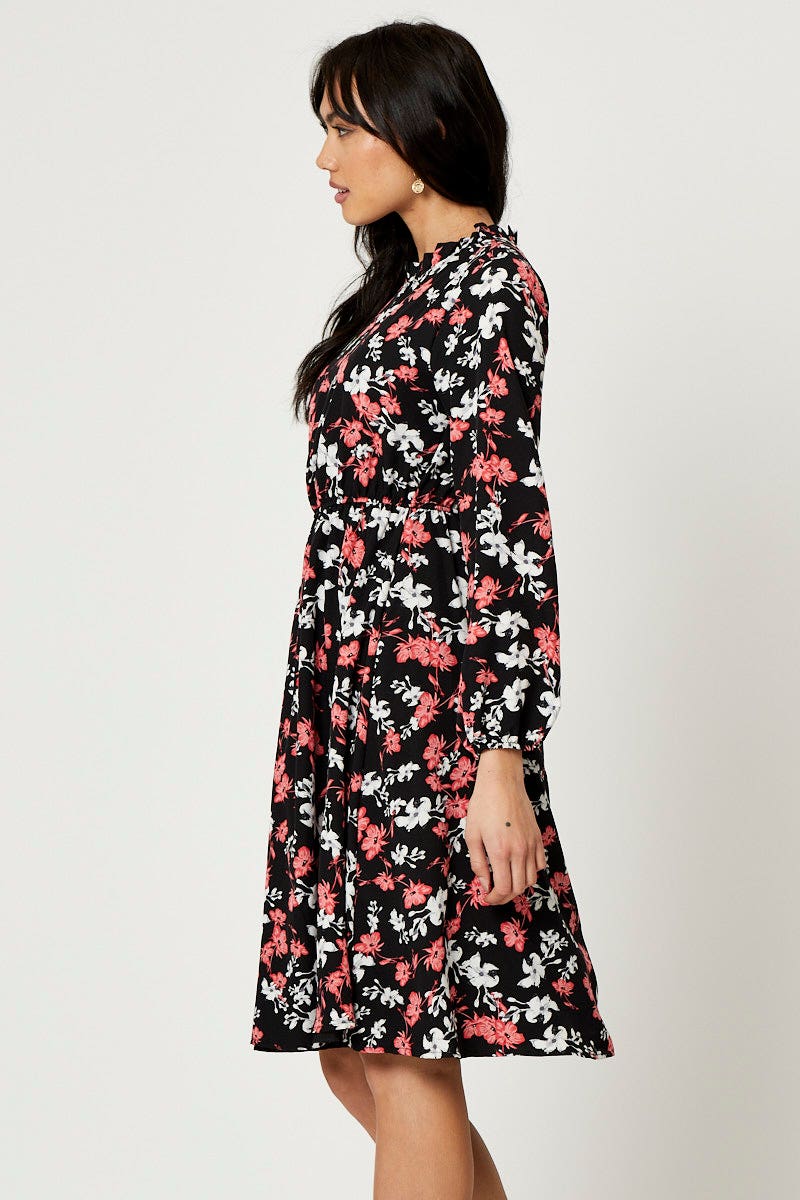 MIDI DRESS Print High Neck Floral Midi Dress for Women by Ally