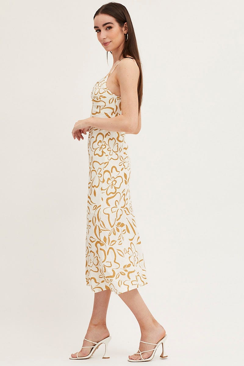 MIDI DRESS Print Linen Slip Midi Dress for Women by Ally