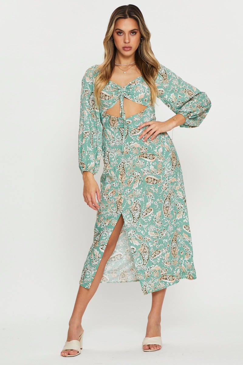 MIDI DRESS Print Midi Dress Long Sleeve for Women by Ally