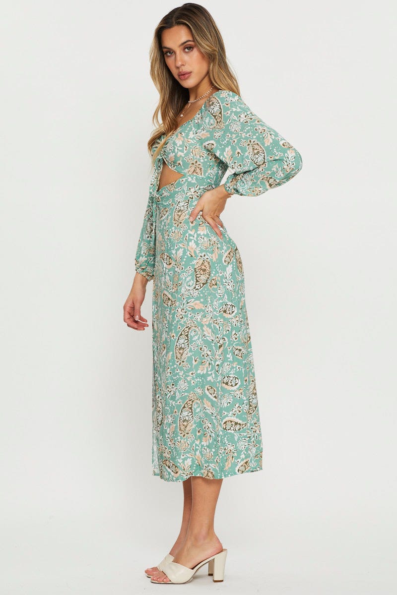 MIDI DRESS Print Midi Dress Long Sleeve for Women by Ally