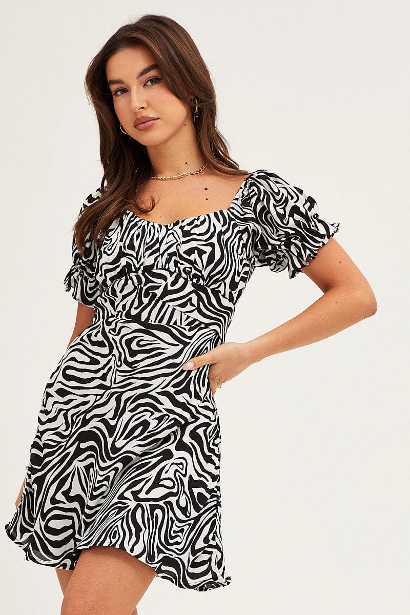 MIDI DRESS Print Midi Dress Short Sleeve Evening for Women by Ally