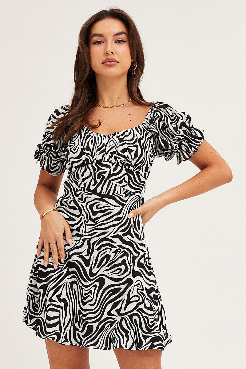 MIDI DRESS Print Midi Dress Short Sleeve Evening for Women by Ally