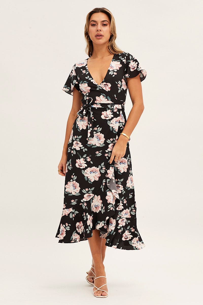 Women’s Print Wrap Midi Dress | Ally Fashion