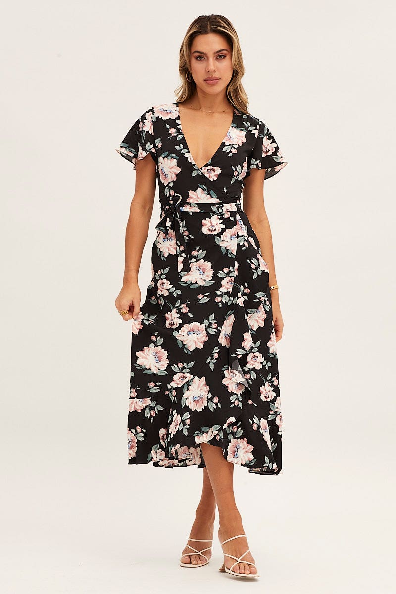 MIDI DRESS Print Wrap Midi Dress for Women by Ally