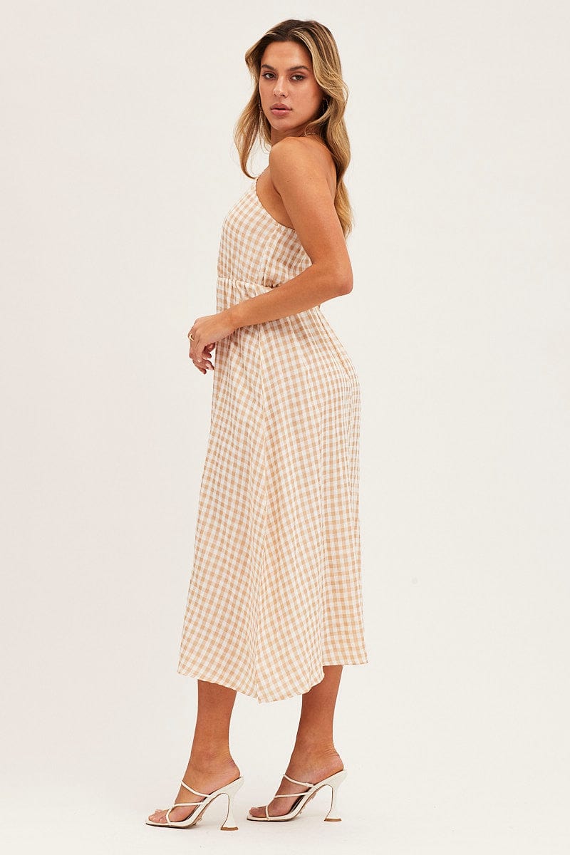 MIDI DRESS Stripe Check One Shoulder Midi Dress for Women by Ally