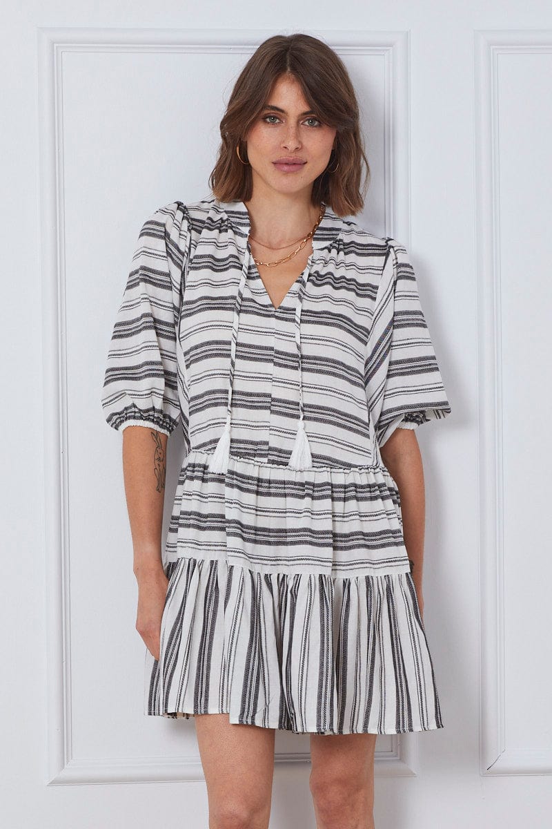 MIDI DRESS Stripe Mini Dress Short Sleeve for Women by Ally