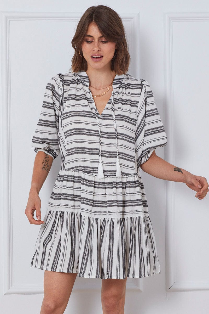 MIDI DRESS Stripe Mini Dress Short Sleeve for Women by Ally