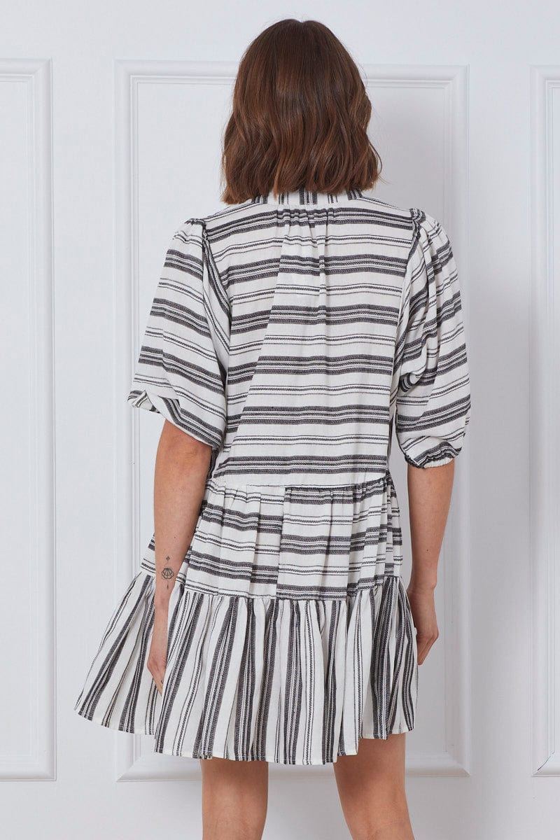 MIDI DRESS Stripe Mini Dress Short Sleeve for Women by Ally