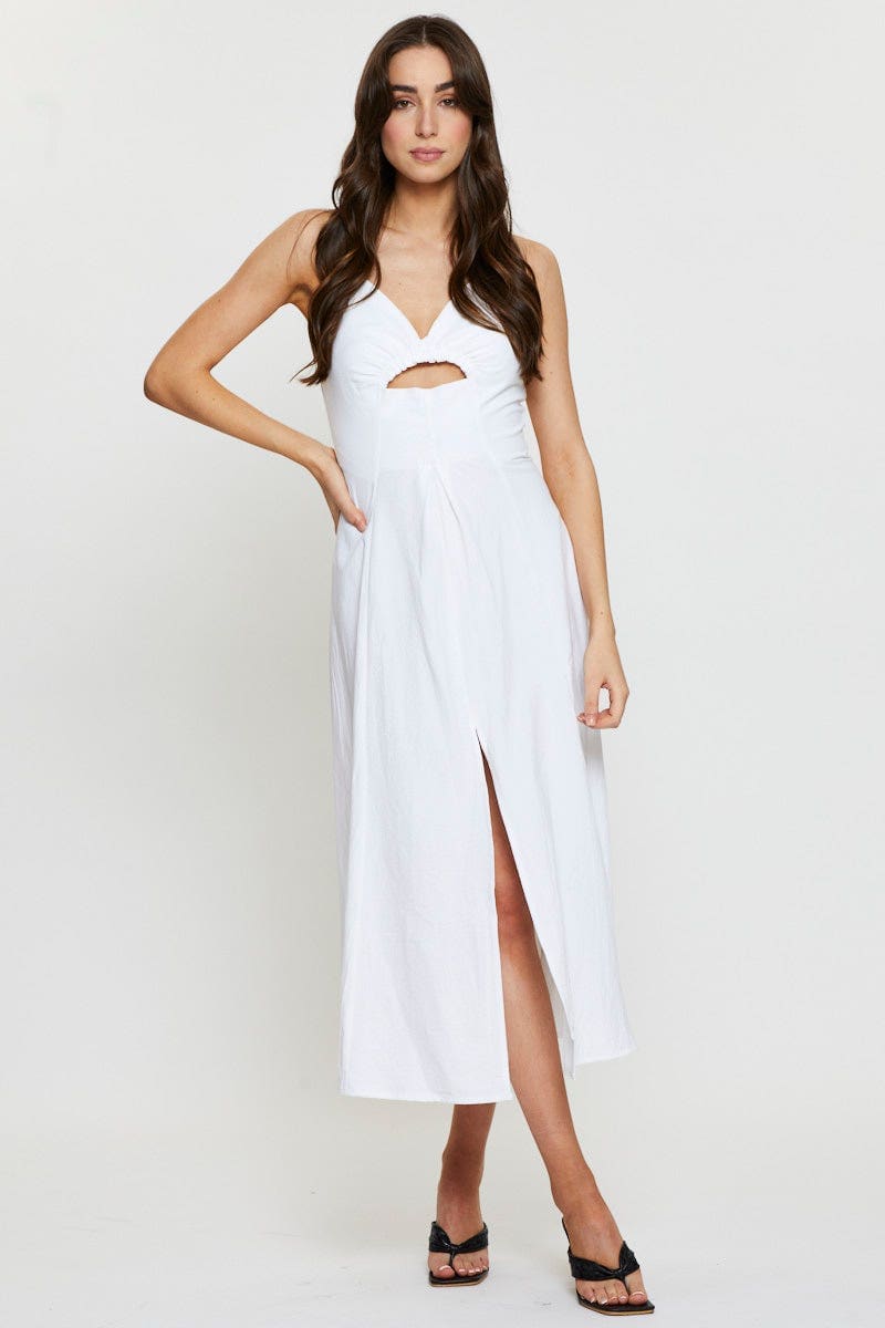 MIDI DRESS White A Line Dress Short Sleeve Midi for Women by Ally